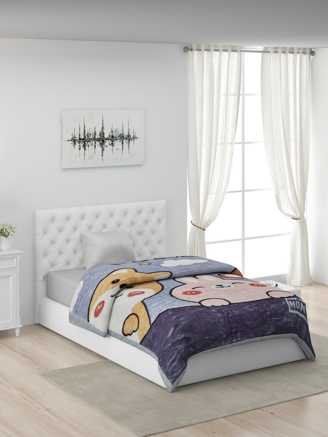 

Monte Carlo Blue & Brown Cartoon Characters AC Room 600 GSM Single Bed Blanket