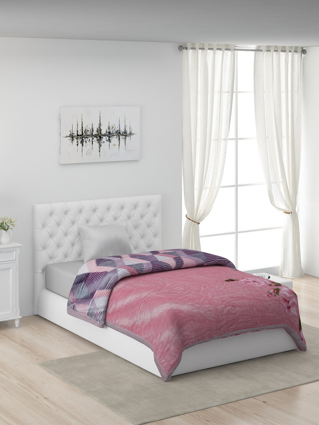 

Monte Carlo Pink & Purple Geometric AC Room 550 GSM Single Bed Blanket