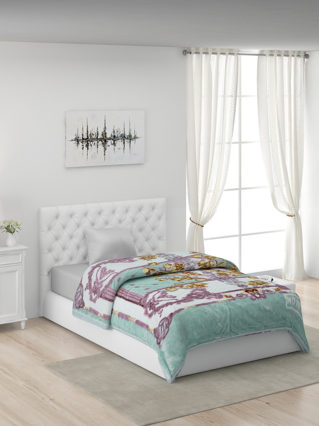 

Monte Carlo Green & Purple Floral AC Room 550 GSM Single Bed Blanket