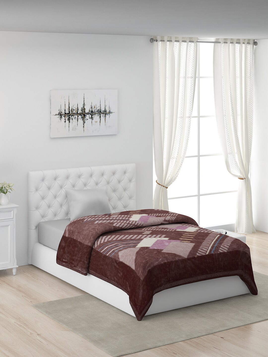 

Monte Carlo Brown & White Geometric AC Room 550 GSM Single Bed Blanket