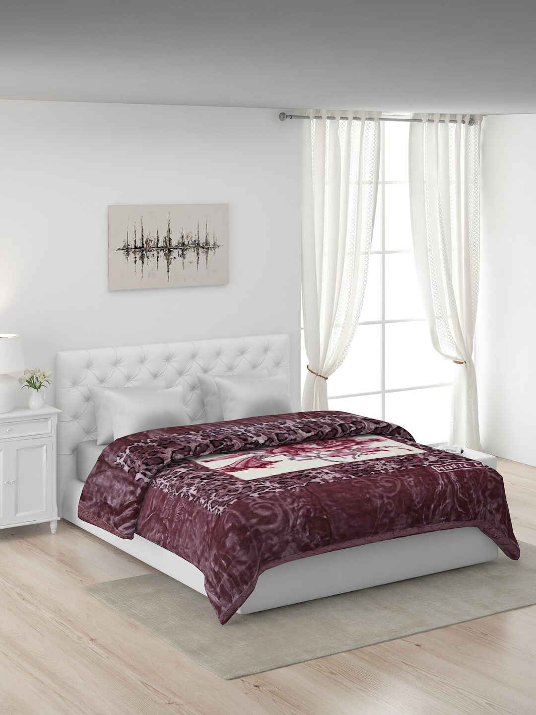 

Monte Carlo Purple & Off White Floral Heavy Winter Double Bed Blanket