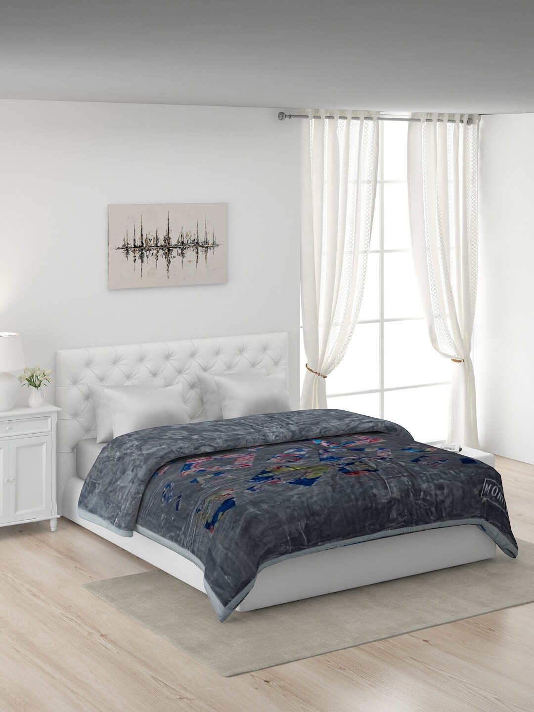 

Monte Carlo Grey & Blue Geometric Heavy Winter Double Bed Blanket