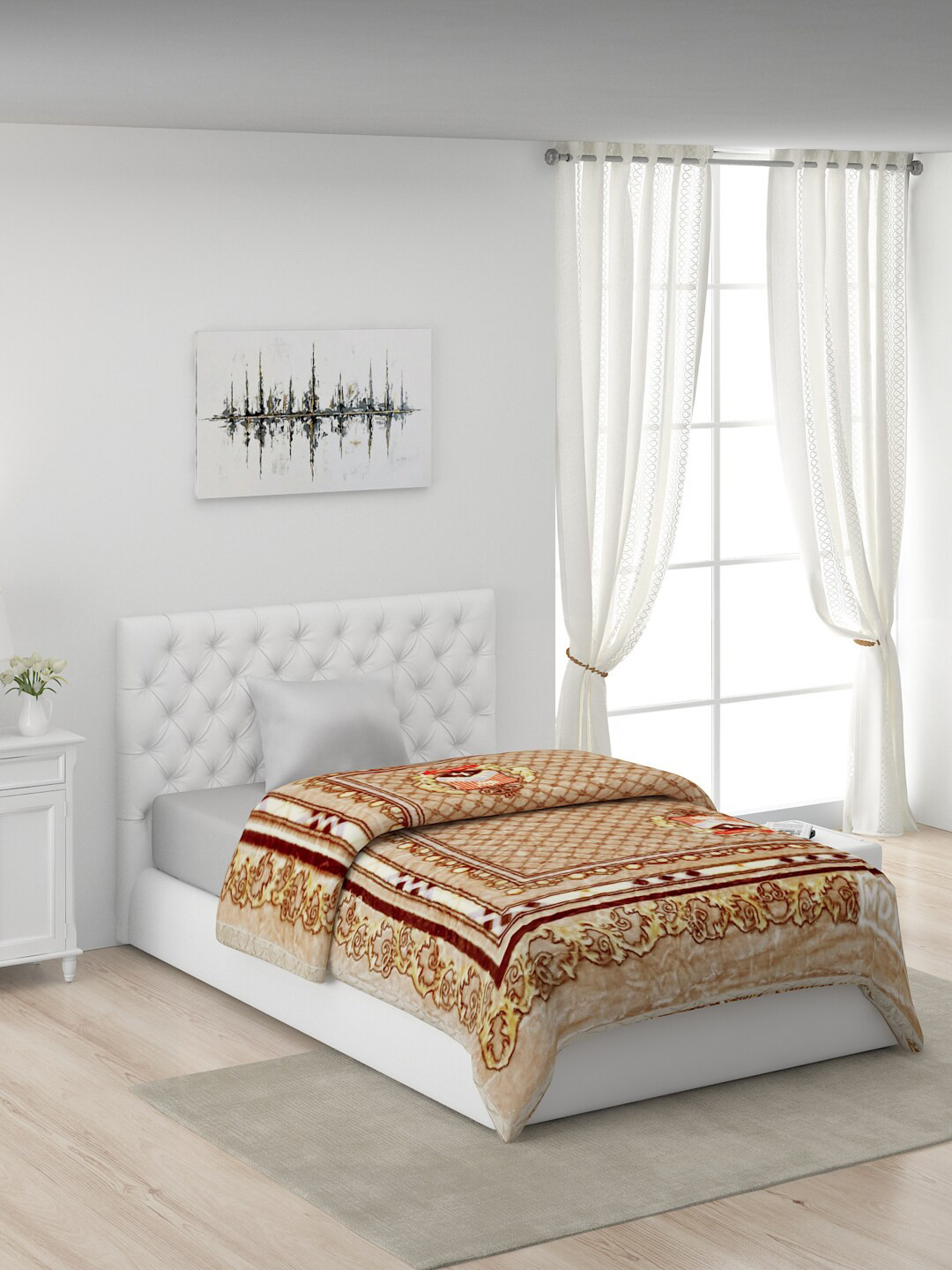 

Monte Carlo Brown & White Ethnic Motifs AC Room 550 GSM Single Bed Blanket