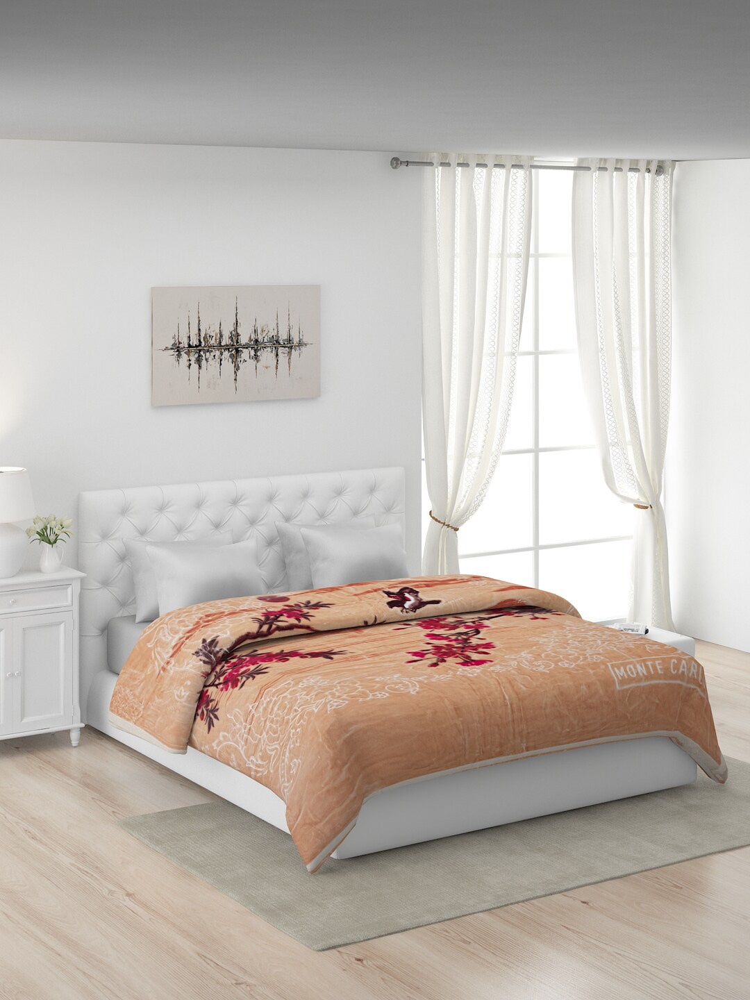 

Monte Carlo Peach-Coloured & Pink Floral Heavy Winter Double Bed Blanket