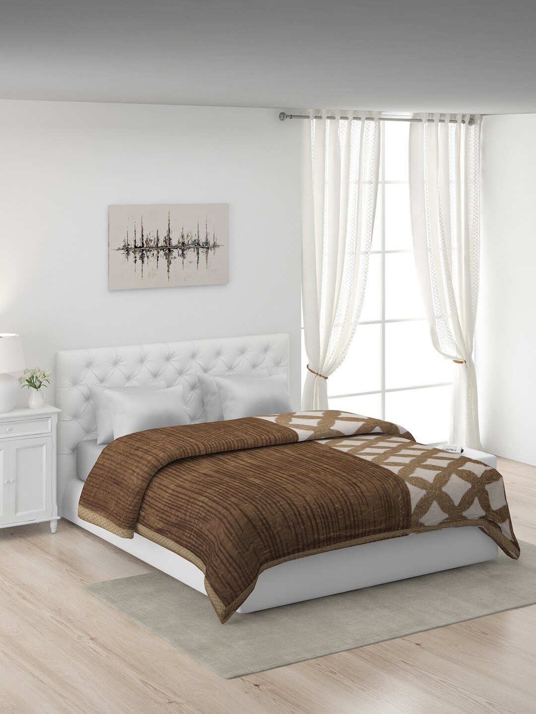

Monte Carlo Brown & Cream-Coloured Geometric Mild Winter 600 GSM Double Bed Blanket