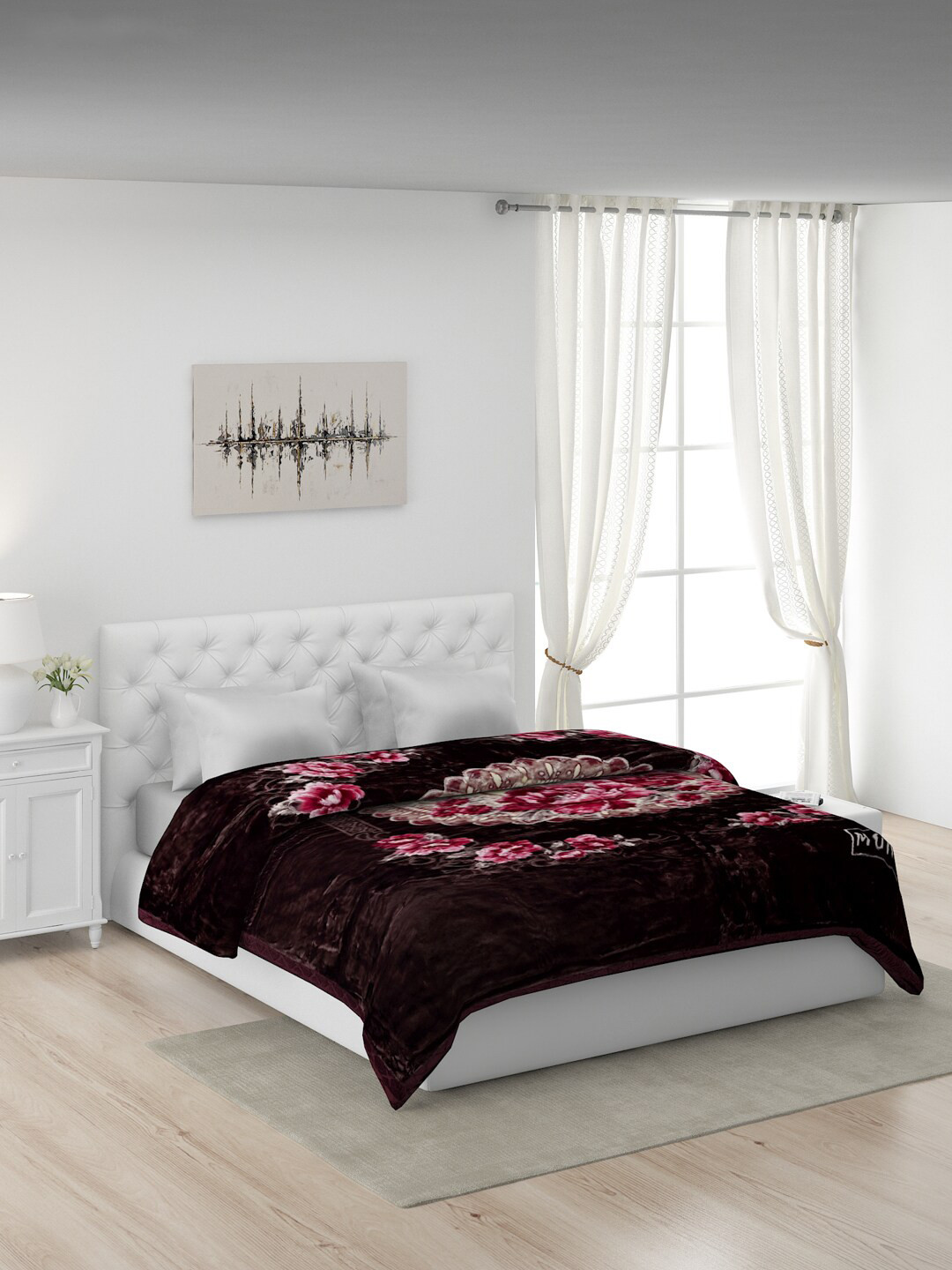 

Monte Carlo Brown & Pink Floral Heavy Winter Double Bed Blanket
