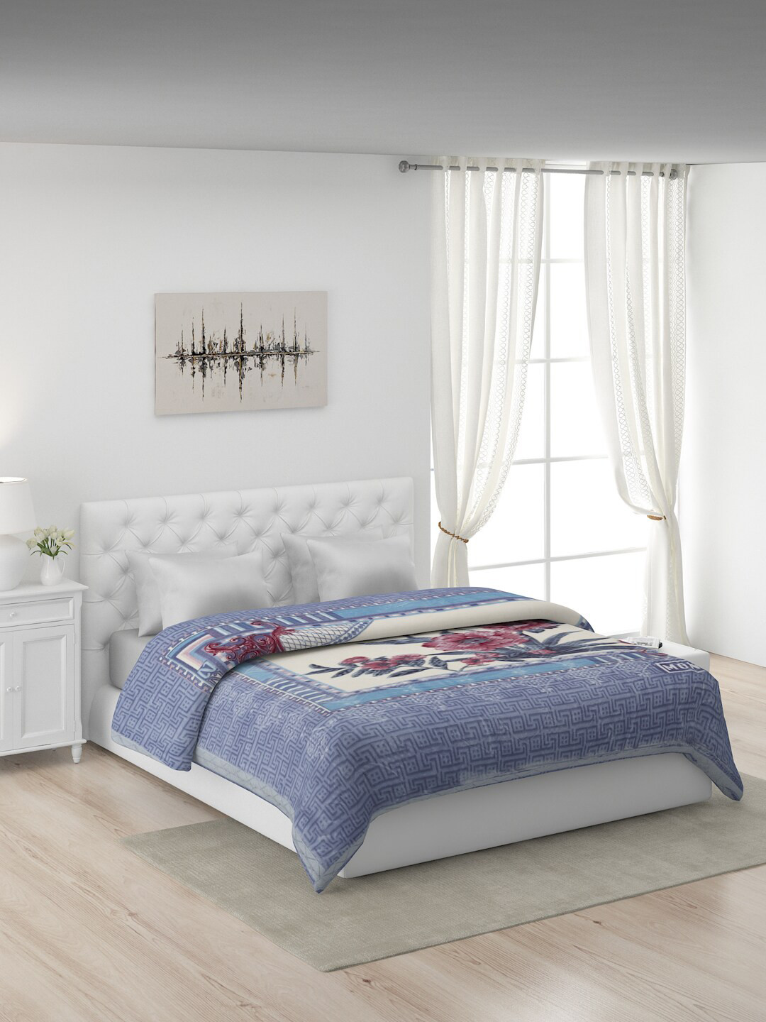 

Monte Carlo Cream-Coloured & Blue Floral Heavy Winter Double Bed Blanket