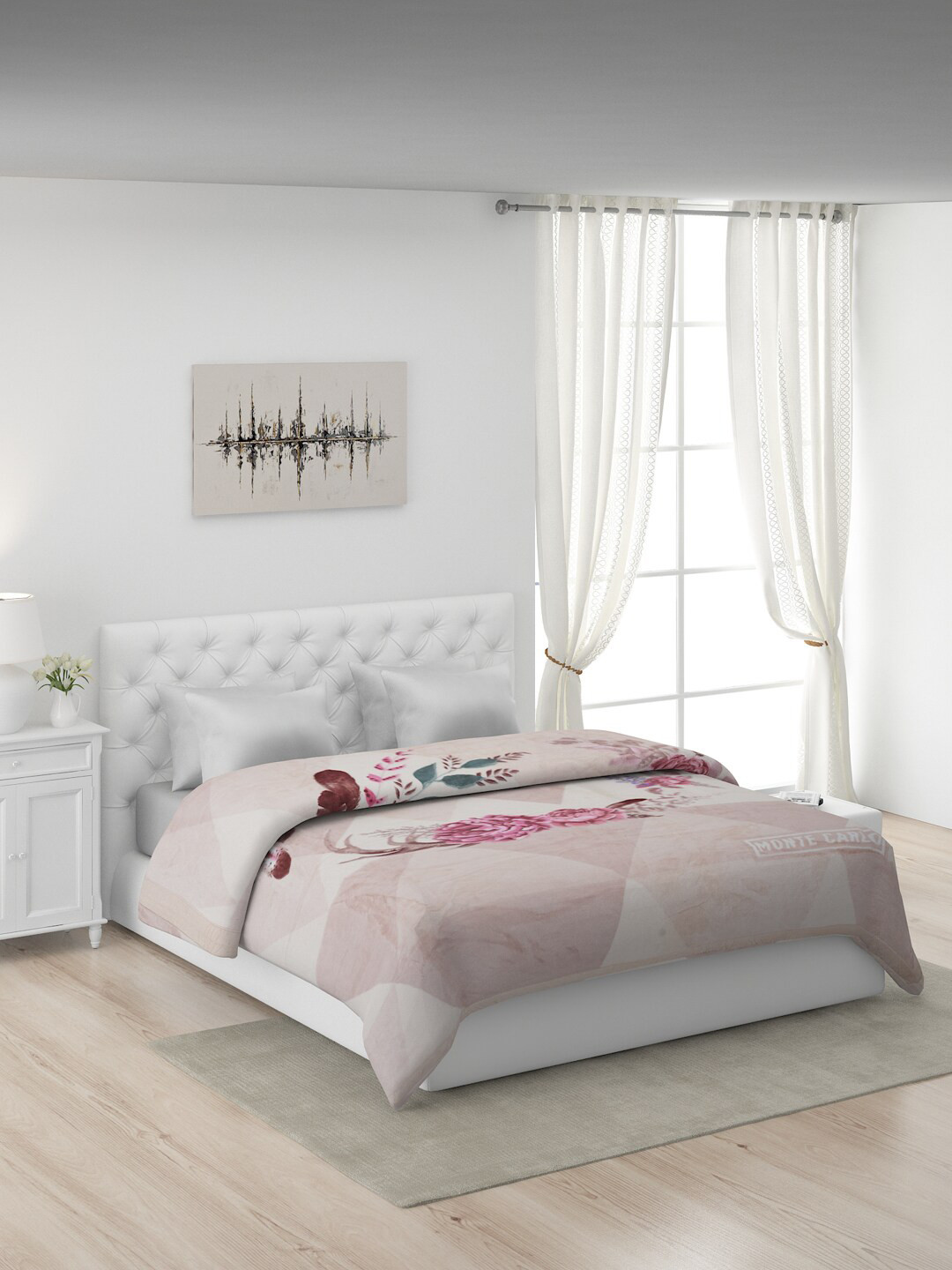 

Monte Carlo Peach-Coloured & Green Floral Heavy Winter Double Bed Blanket