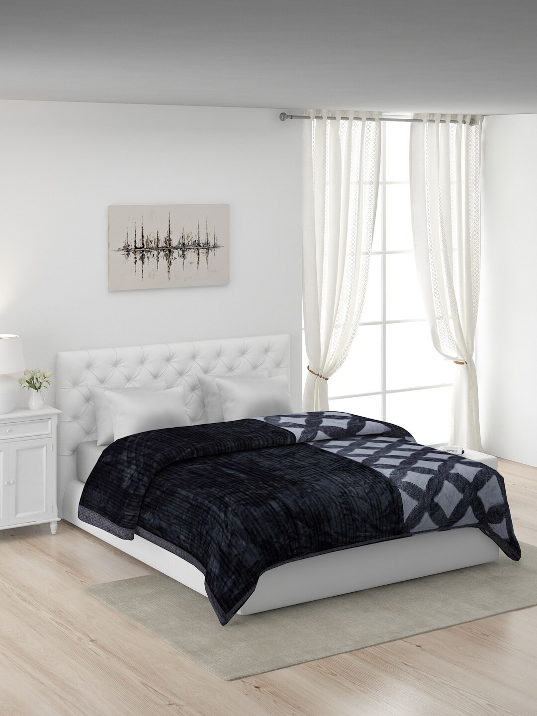 

Monte Carlo Blue & Grey Geometric Mild Winter 600 GSM Double Bed Blanket