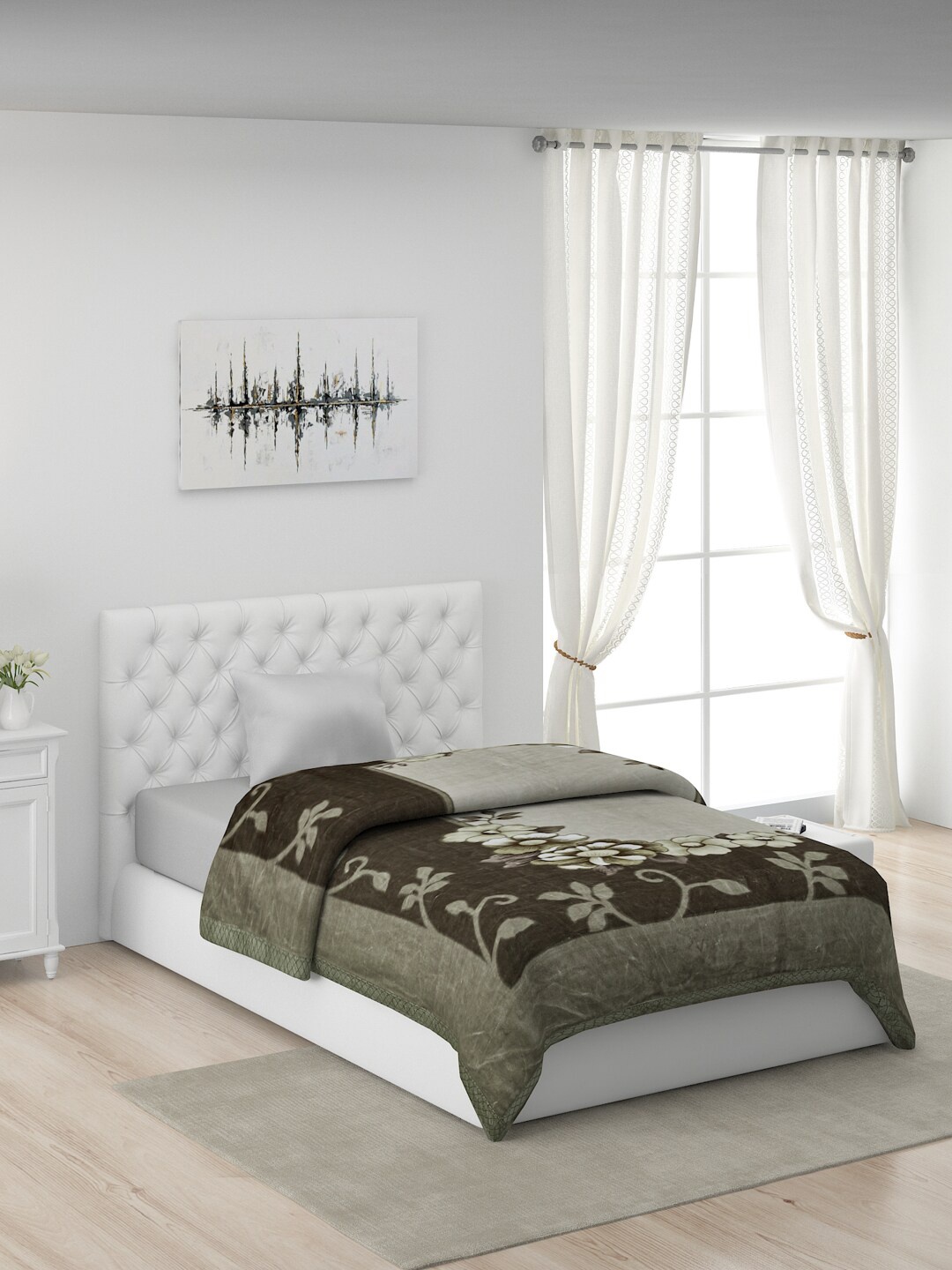 

Monte Carlo Green & Off White Floral Mild Winter Single Bed Blanket