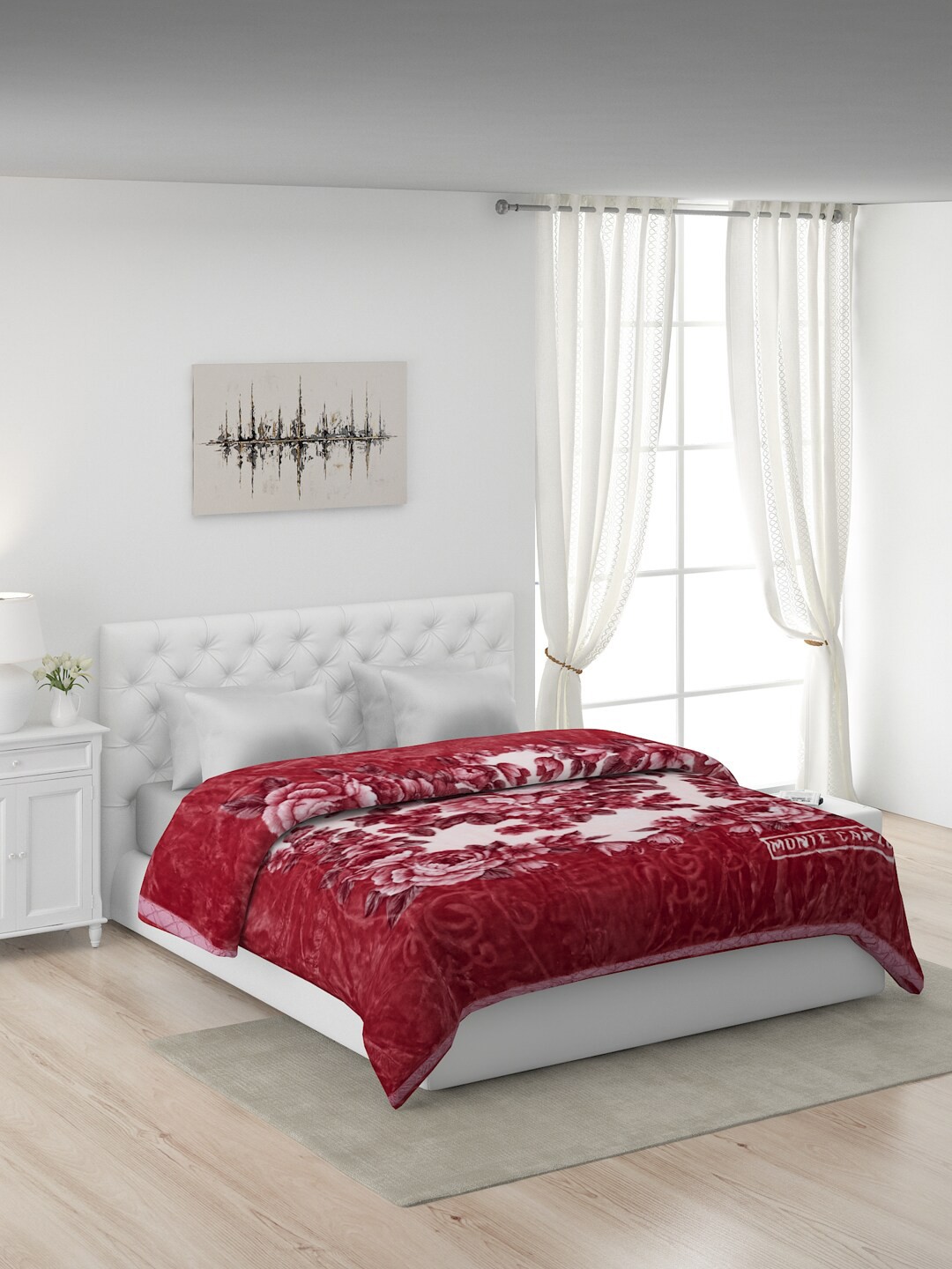 

Monte Carlo Maroon & Off White Floral Heavy Winter Double Bed Blanket