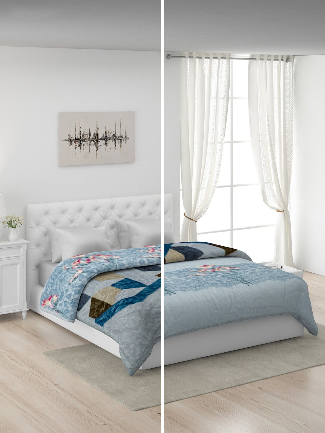 

Monte Carlo Grey & Blue Geometric Heavy Winter 600 GSM Double Bed Blanket