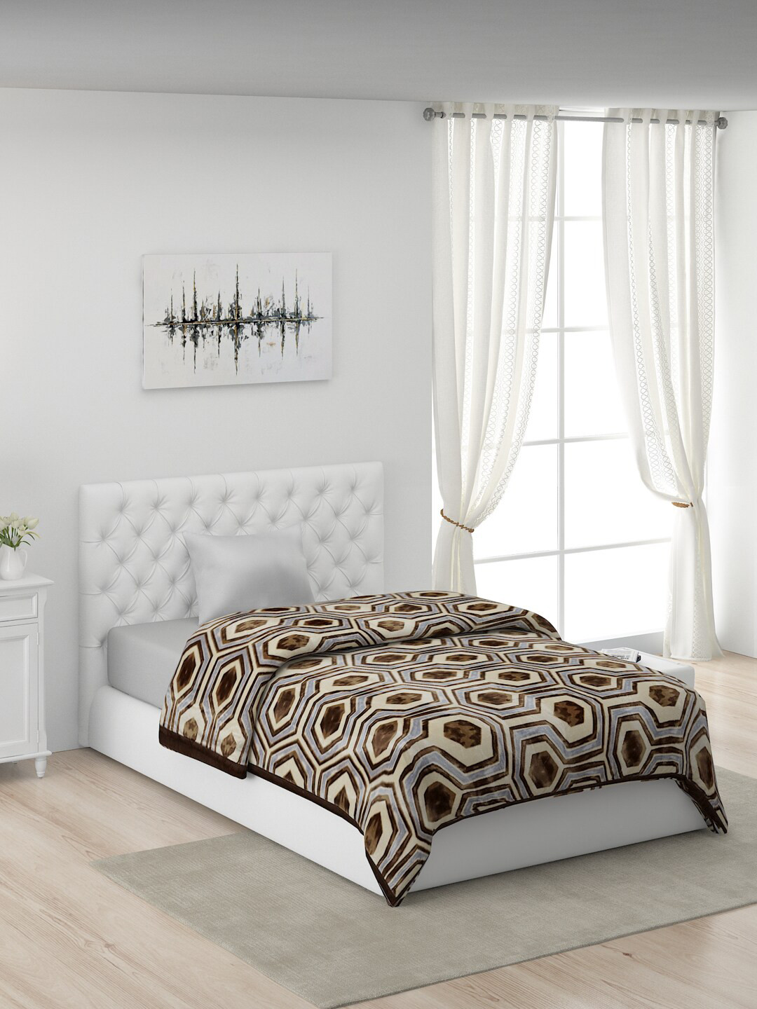 

Monte Carlo Blue & Brown Geometric AC Room 450 GSM Single Bed Blanket