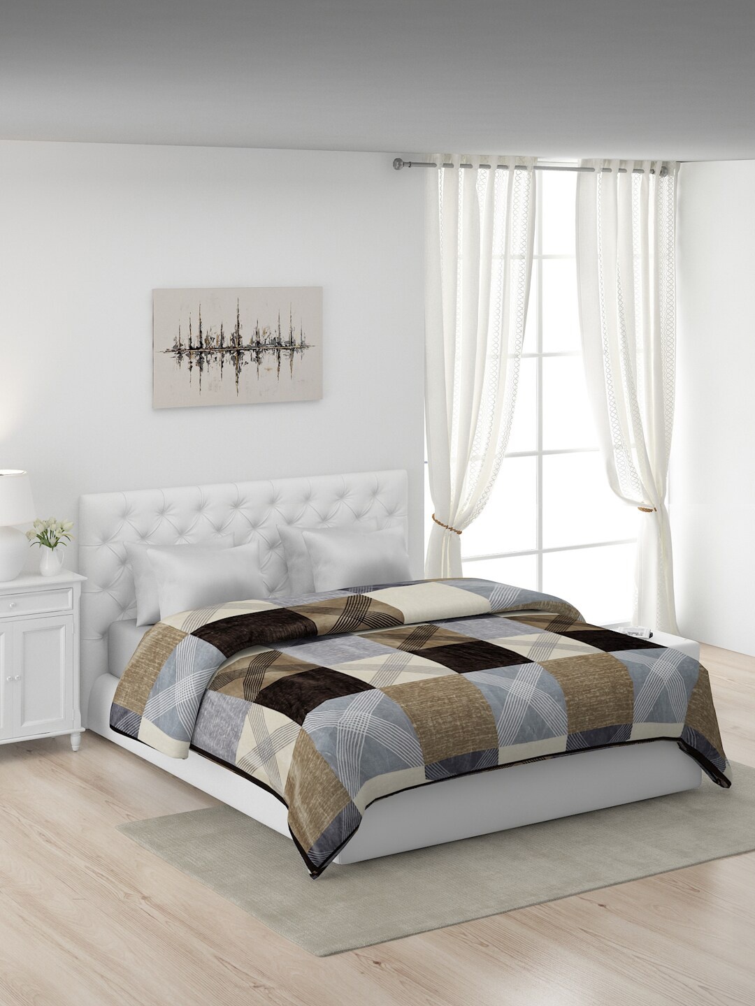 

Monte Carlo Grey & Brown Checked AC Room 380 GSM Double Bed Blanket