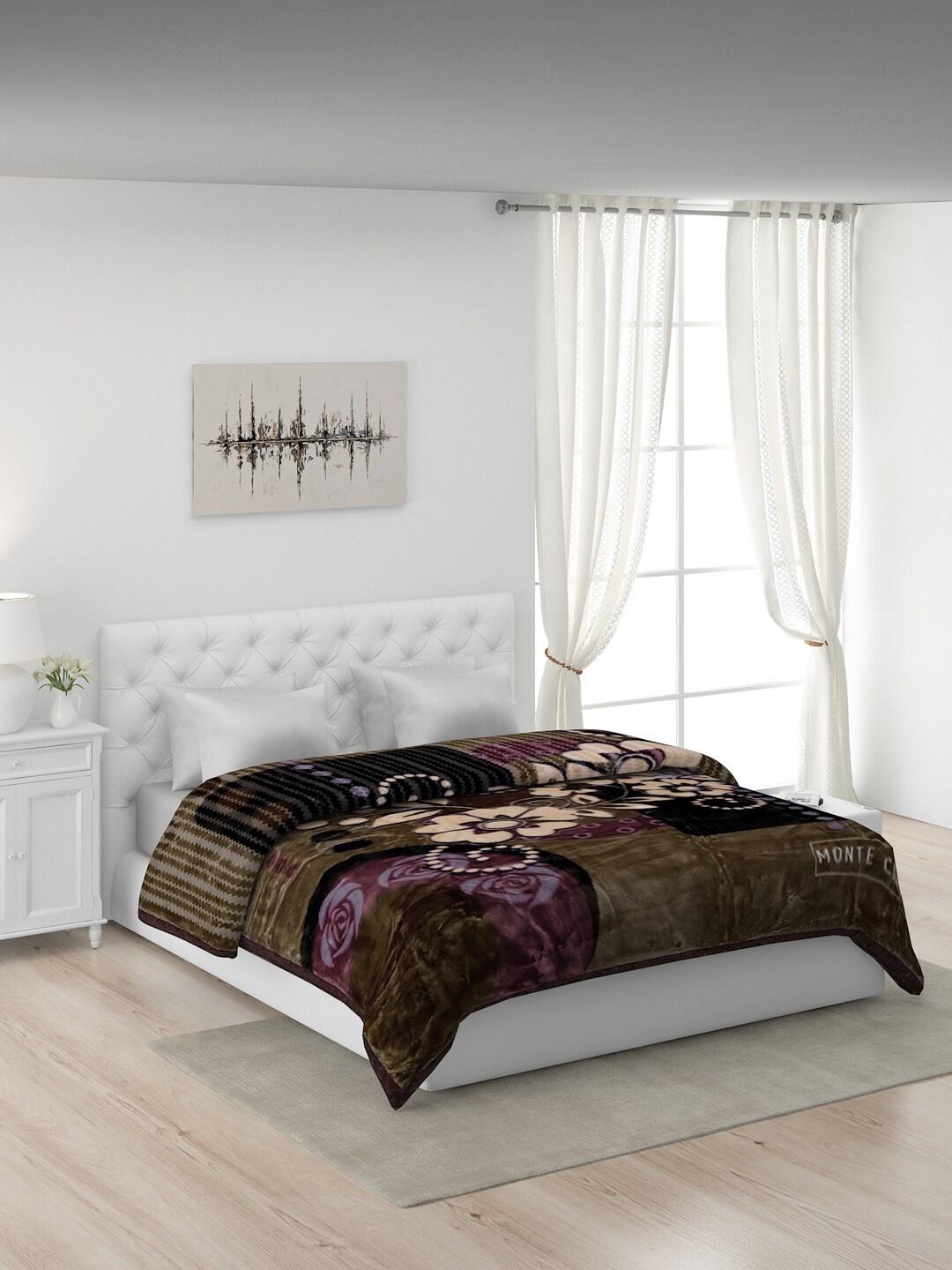 

Monte Carlo Brown & Cream-Coloured Floral Heavy Winter Double Bed Blanket