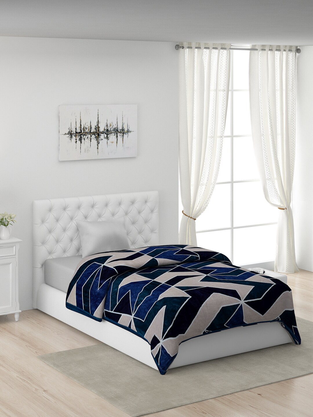 

Monte Carlo Blue & Beige Geometric AC Room 450 GSM Single Bed Blanket