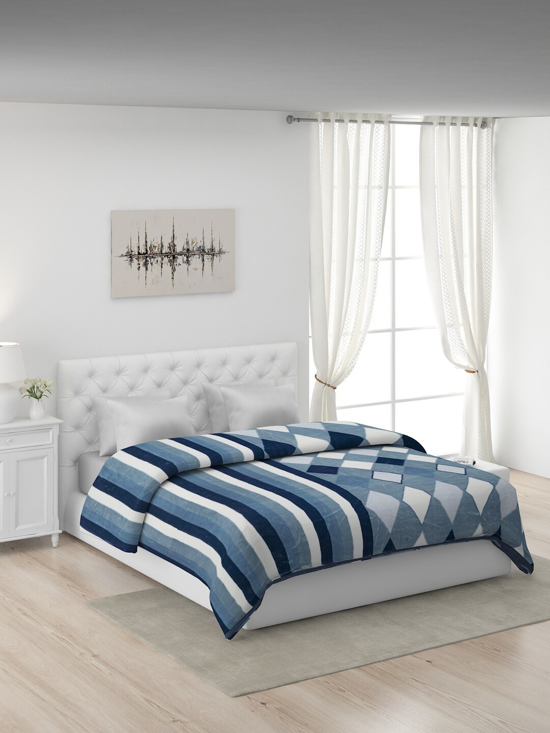 

Monte Carlo Blue & White Geometric Heavy Winter Double Bed Blanket