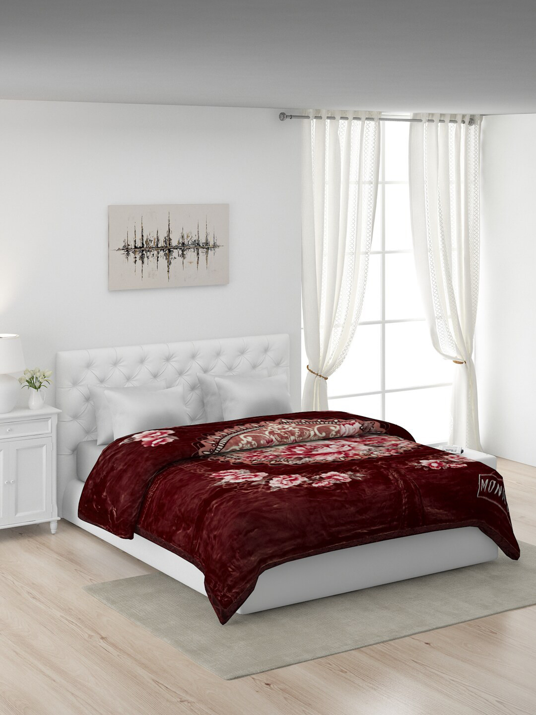 

Monte Carlo Maroon & Pink Floral Heavy Winter Double Bed Blanket