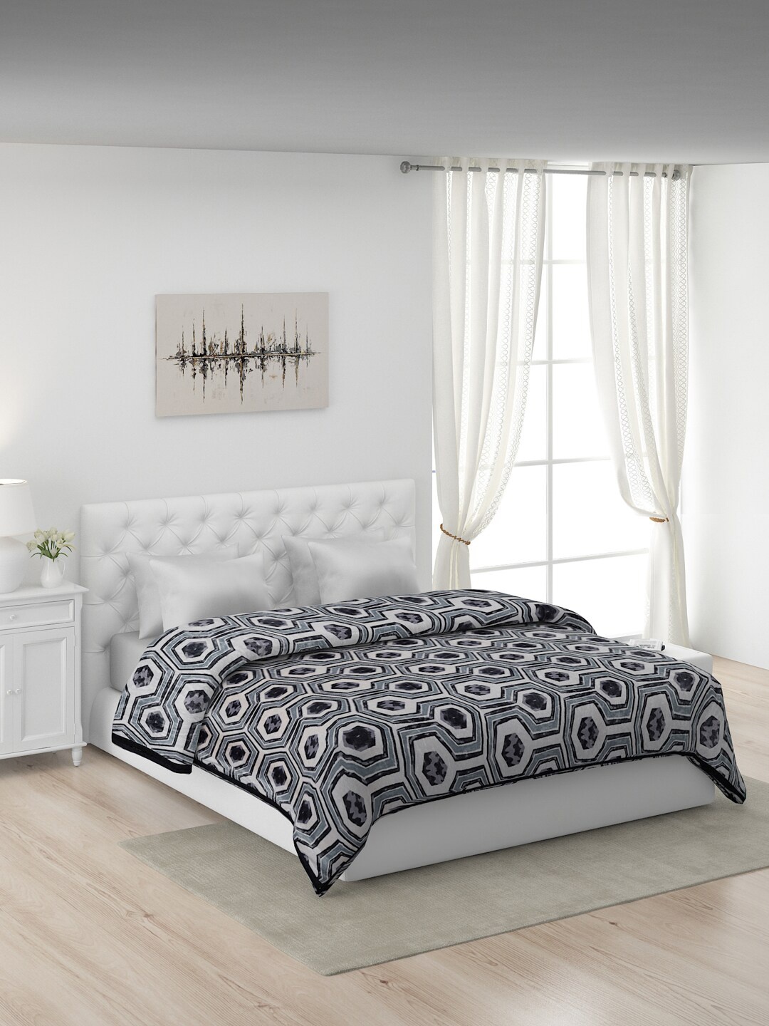 

Monte Carlo Blue & Black Geometric AC Room 380 GSM Double Bed Blanket