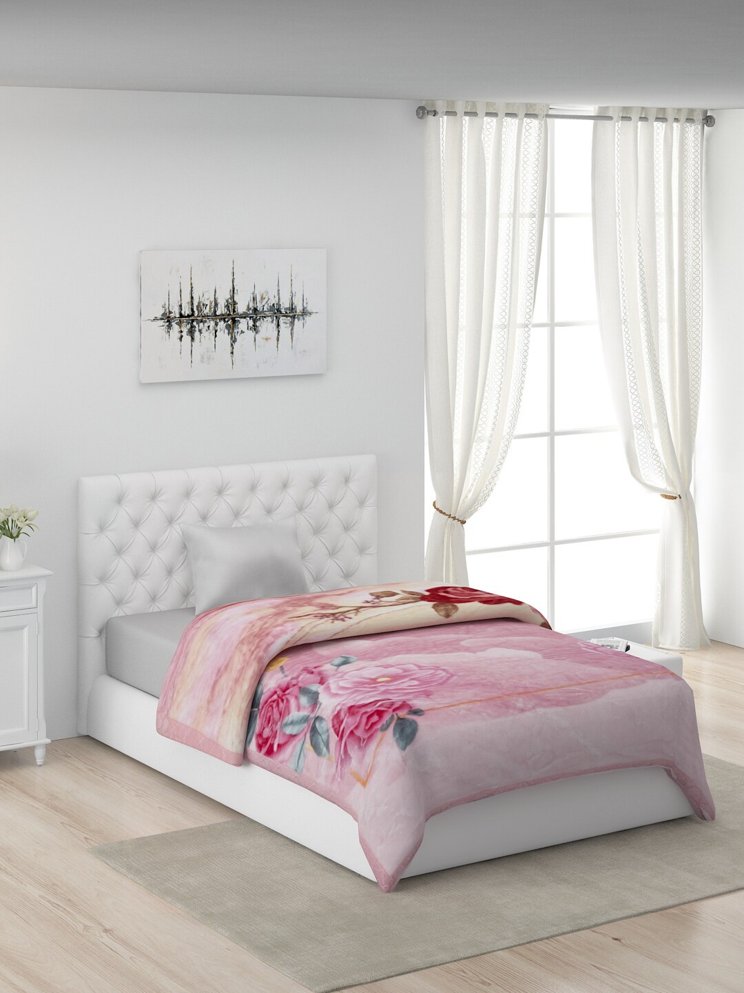 

Monte Carlo Pink & Brown Floral AC Room 550 GSM Single Bed Blanket