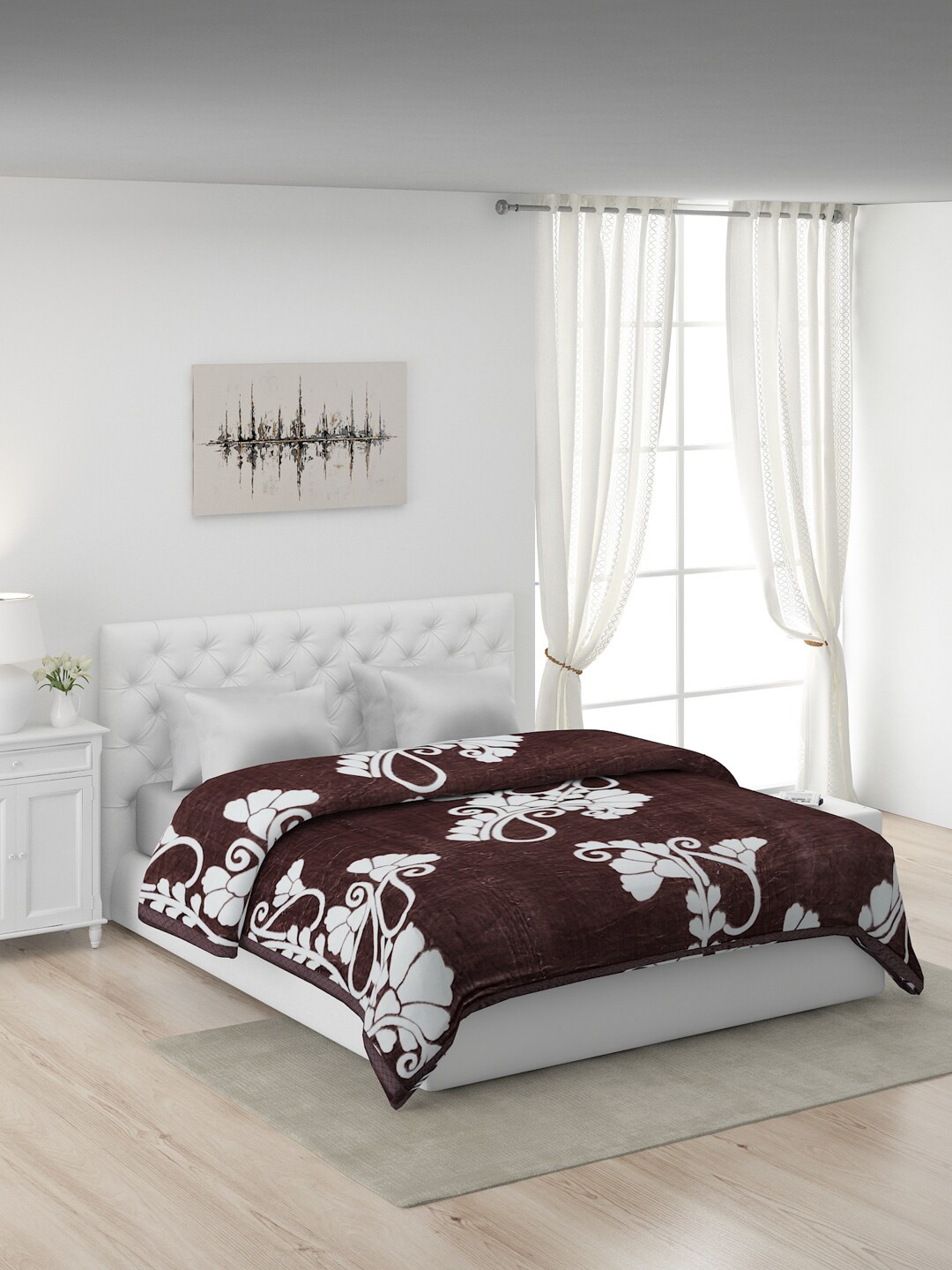 

Monte Carlo Brown & Off White Floral Mild Winter 600 GSM Double Bed Blanket