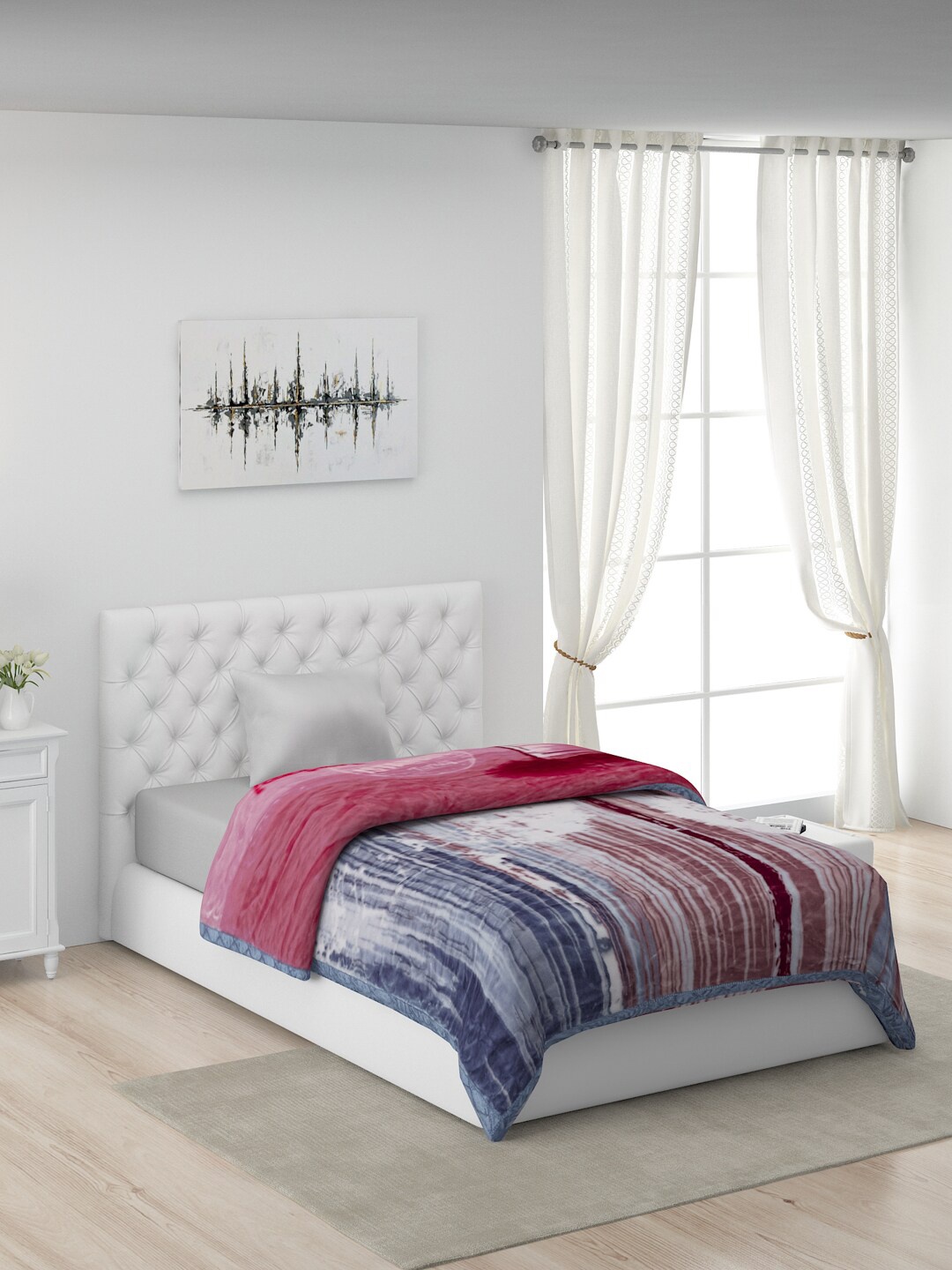 

Monte Carlo Peach-Coloured & White AC Room 600 GSM Single Bed Blanket