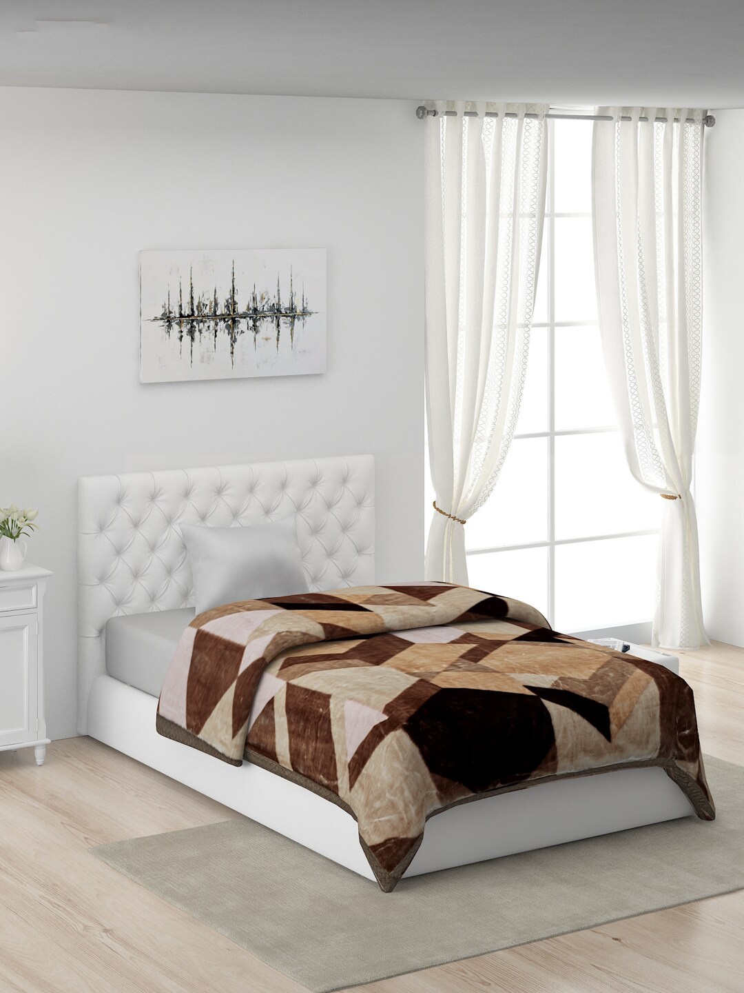 

Monte Carlo Brown Geometric AC Room 900 GSM Single Bed Blanket
