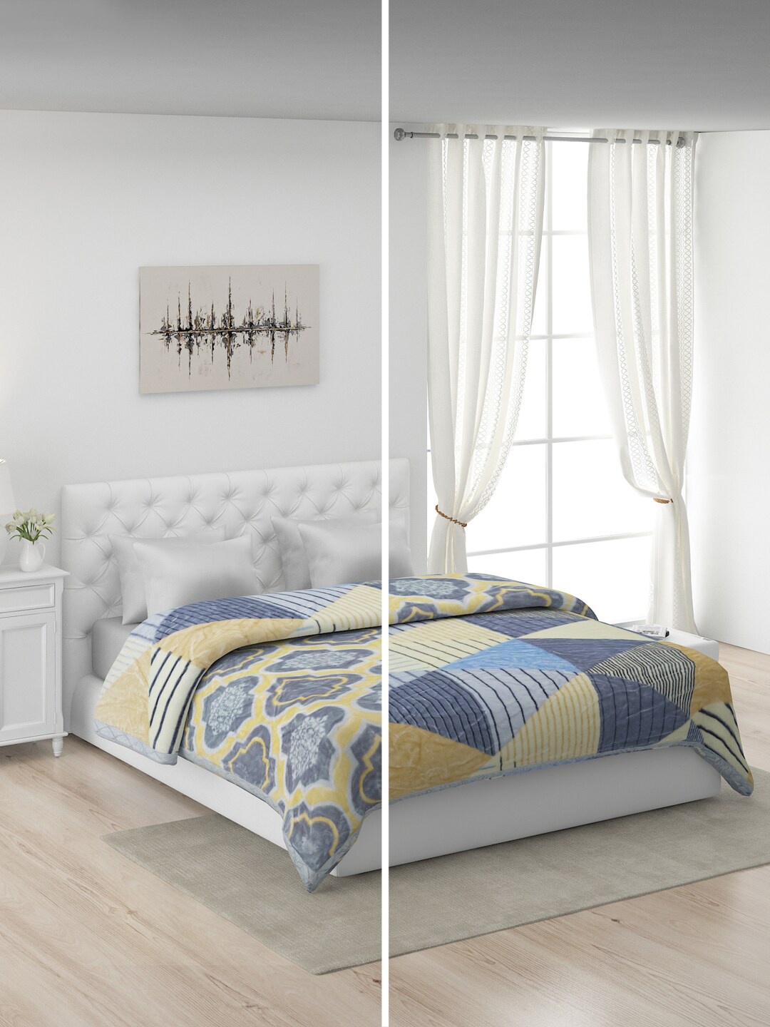 

Monte Carlo Blue & Yellow Ethnic Motifs Heavy Winter 600 GSM Double Bed Blanket