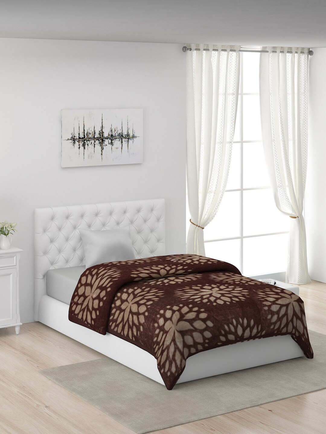 

Monte Carlo Brown & Beige Floral AC Room 550 GSM Single Bed Blanket