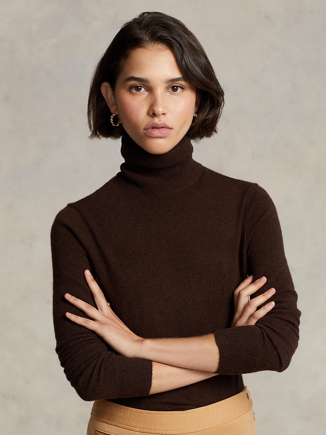 

Polo Ralph Lauren Women Brown Cashmere Pullover with Detail