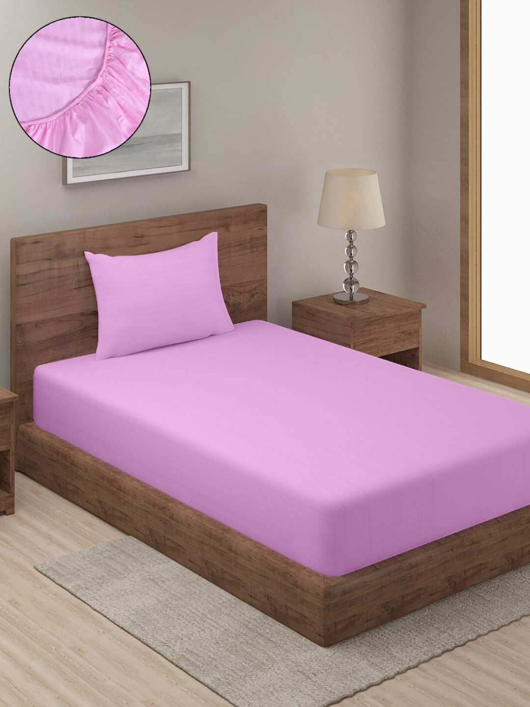 

SOKNACK Pink Striped 300 TC Queen Bedsheet with 1 Pillow Covers