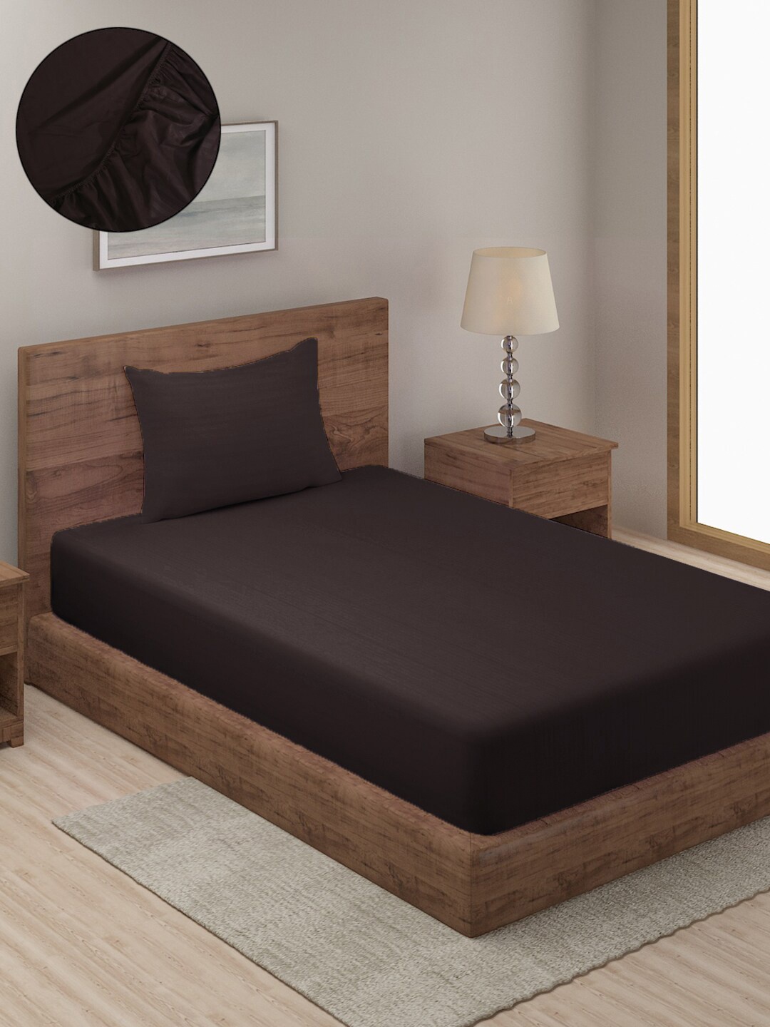 

SOKNACK Brown Striped 300 TC Queen Bedsheet with 1 Pillow Covers