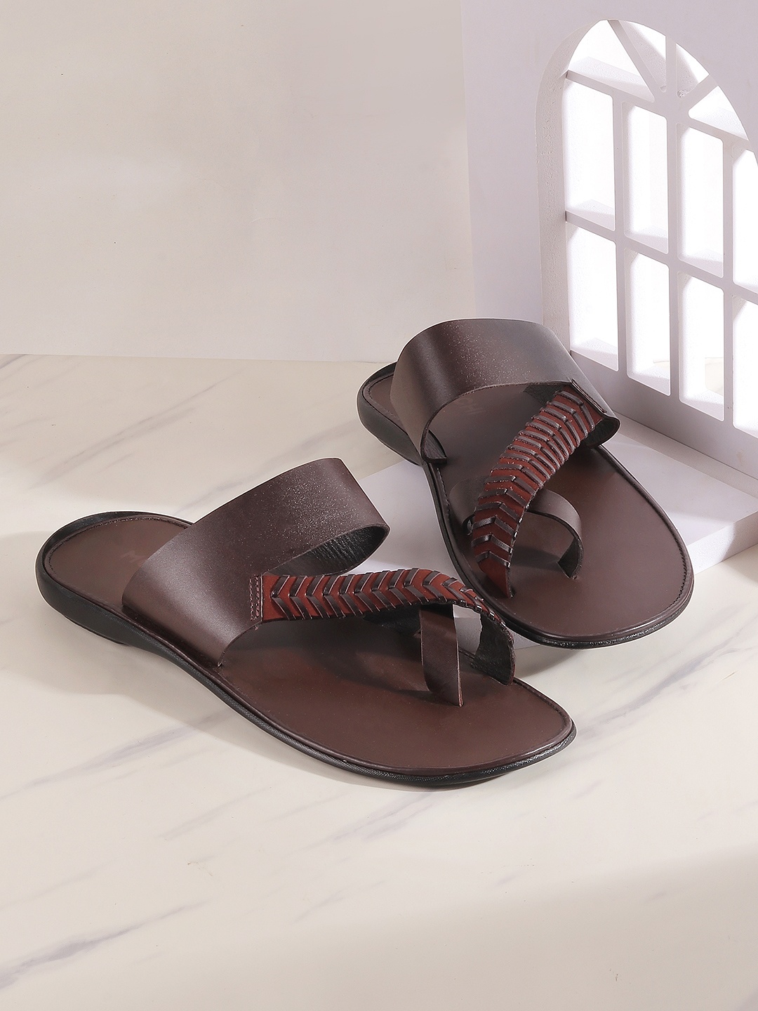 

Mochi Men Leather Slip-On Comfort Sandals, Brown