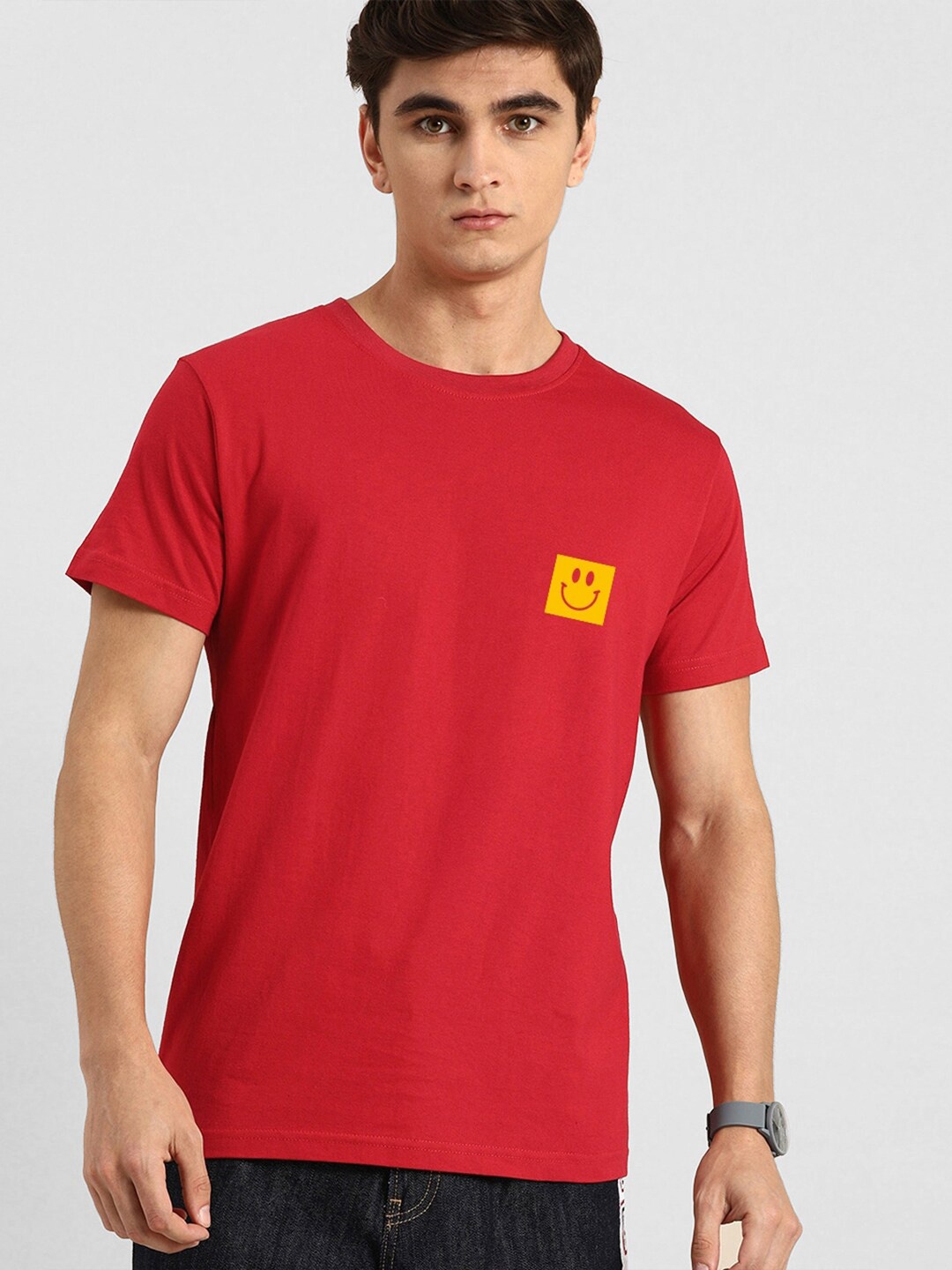 

Bewakoof Men Red Regular Fit Cotton Happy State Printed T-shirt