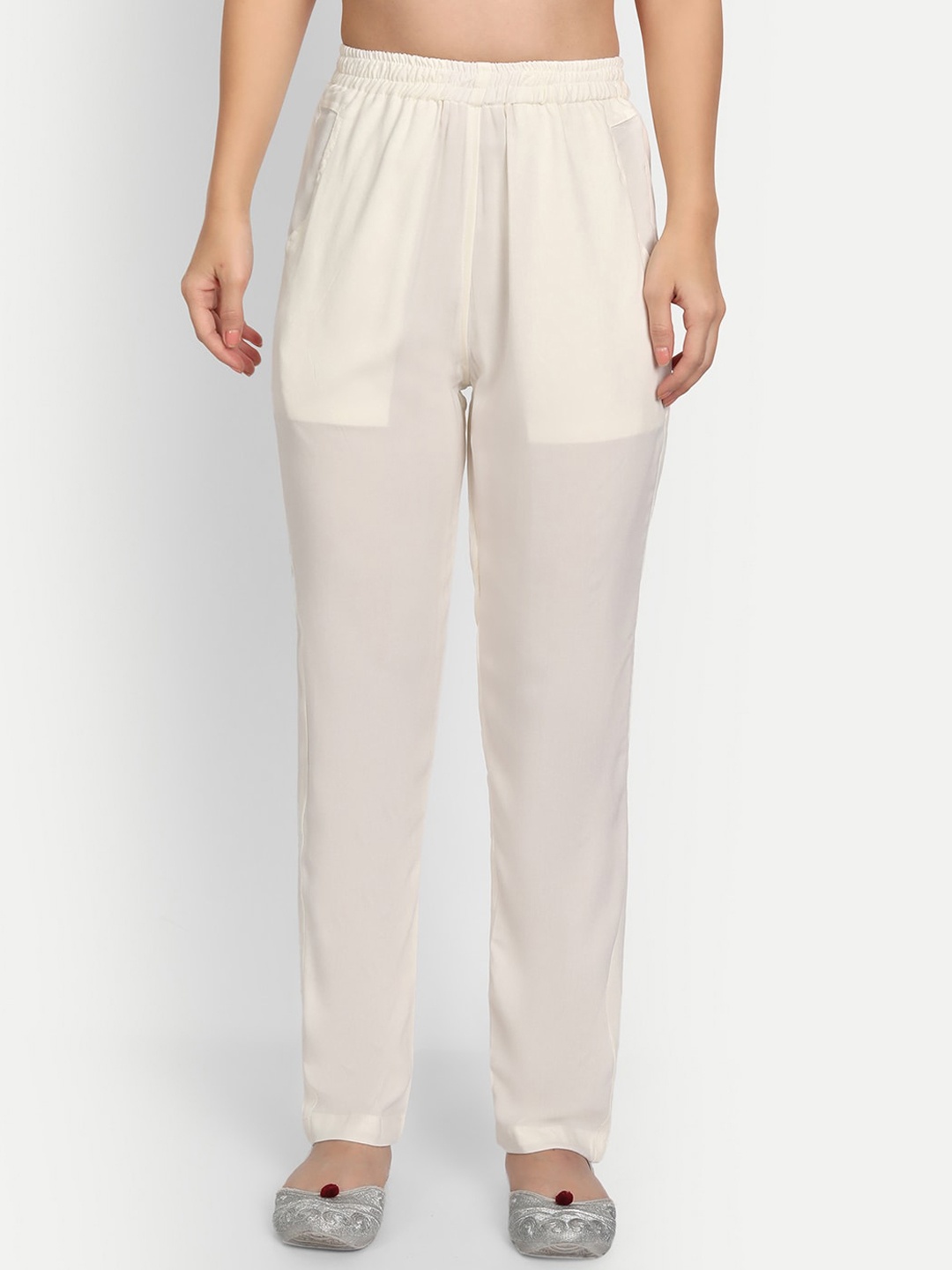 

APELLA Women Off White Comfort Slim Fit Rayon Pant Palazzo