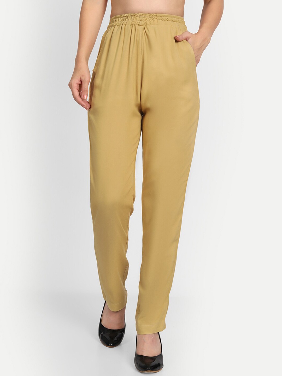 APELLA Women Beige Comfort Pleated Rayon Pant Palazzo