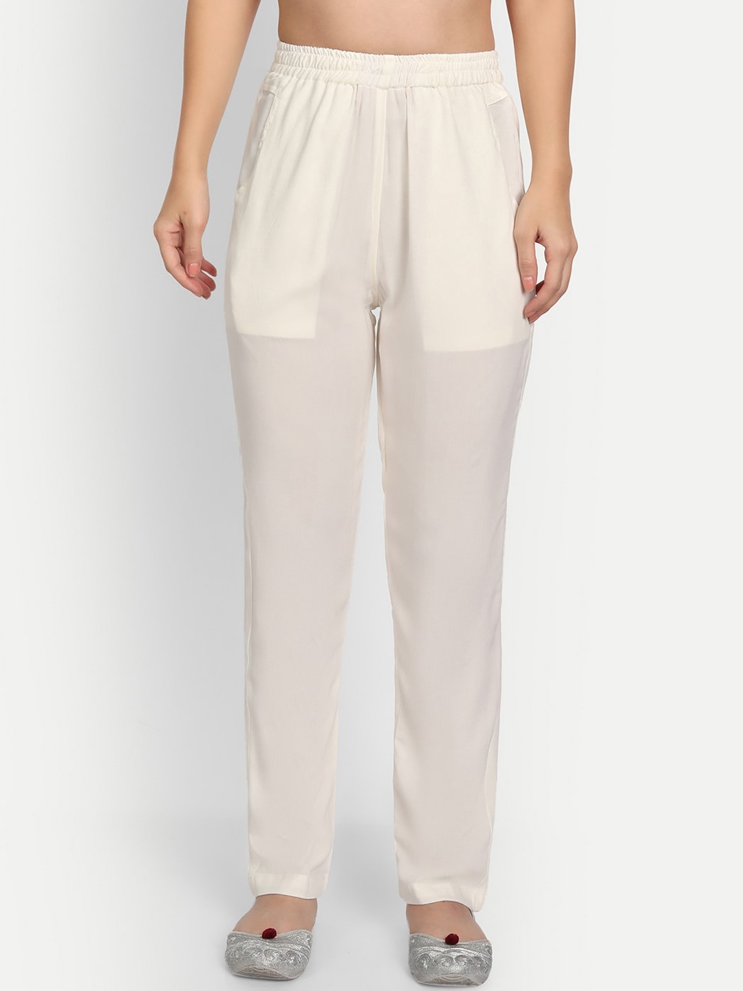 

APELLA Plus Size Women Off White Comfort Slim Fit Rayon Pant Palazzo