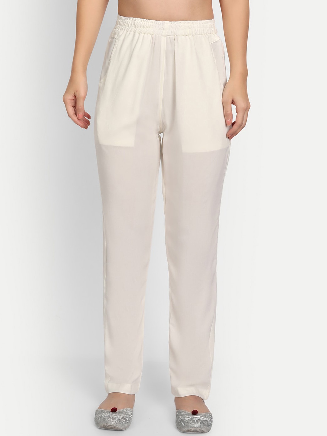

APELLA Plus Size Women Off White Comfort Slim Fit Rayon Pant Palazzo
