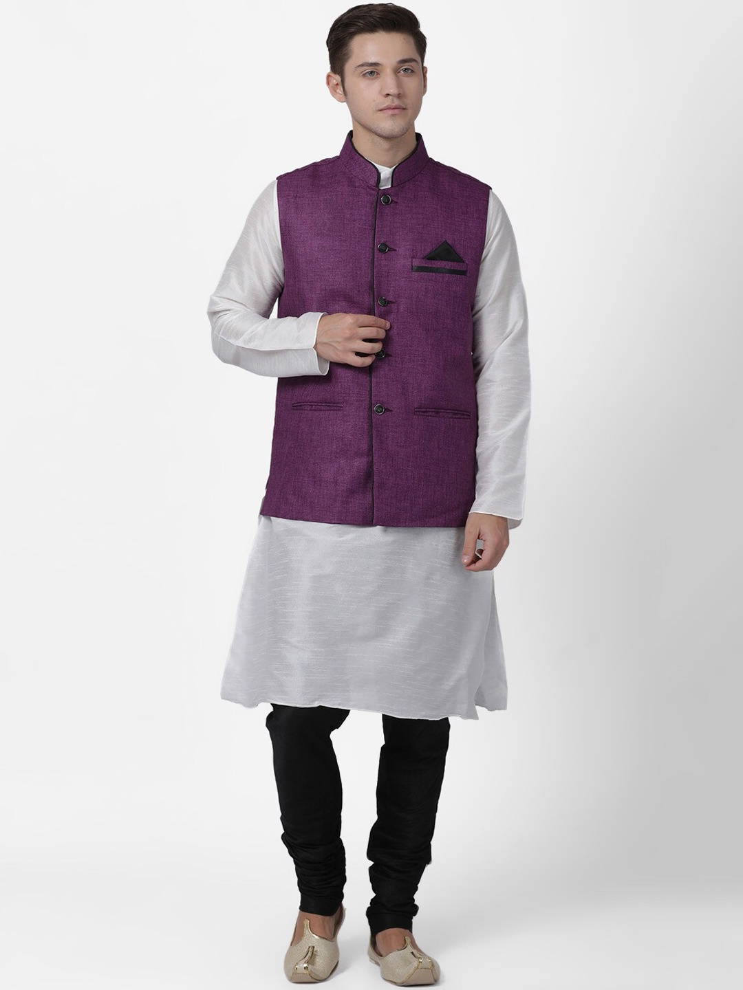 

TABARD Men White Pure Cotton Kurta with Churidar