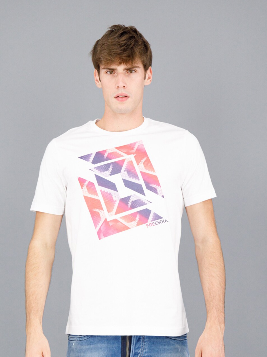 

FREESOUL Men White Printed Cotton T-shirt