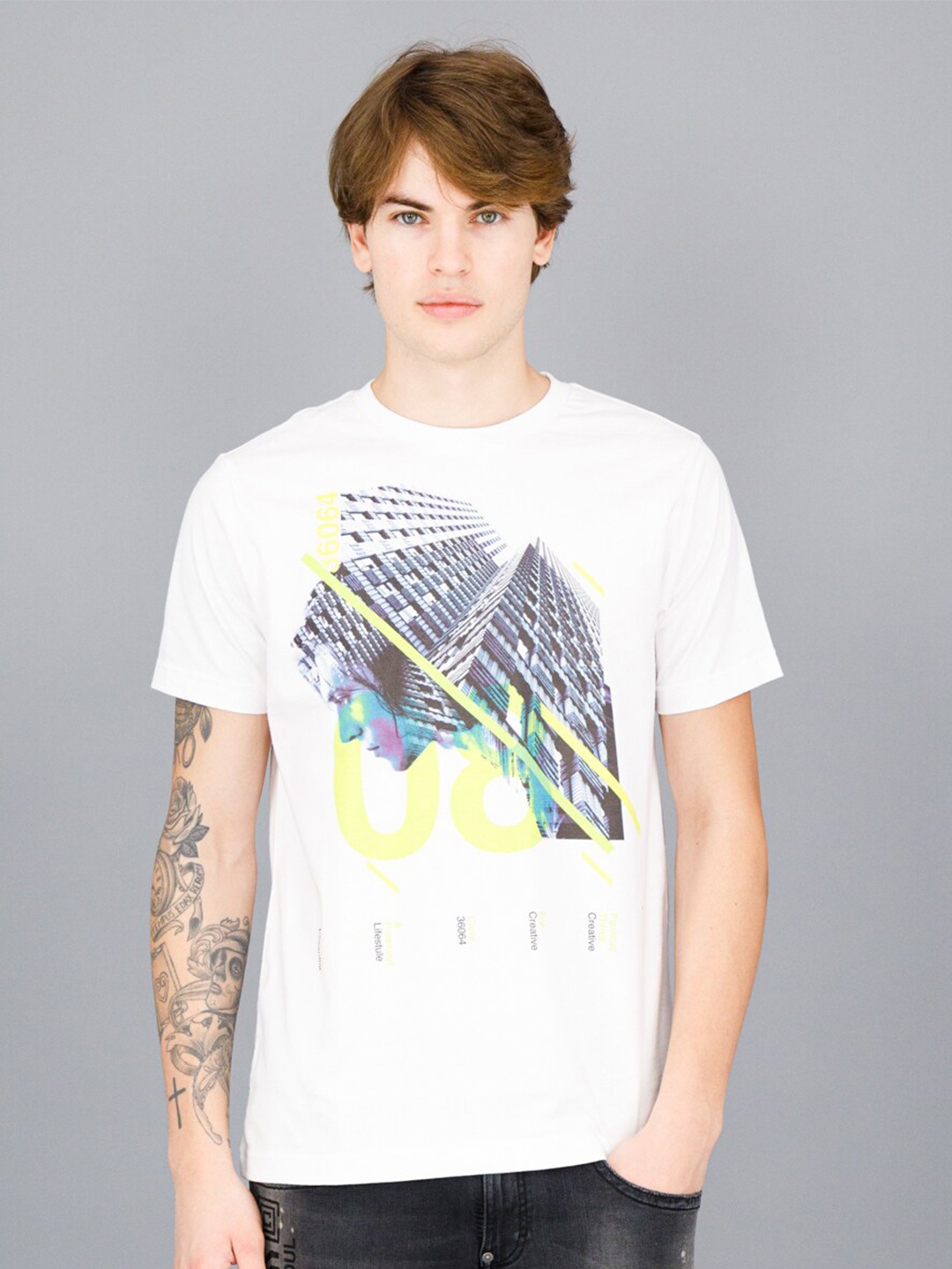 

FREESOUL Men White Printed Cotton T-shirt