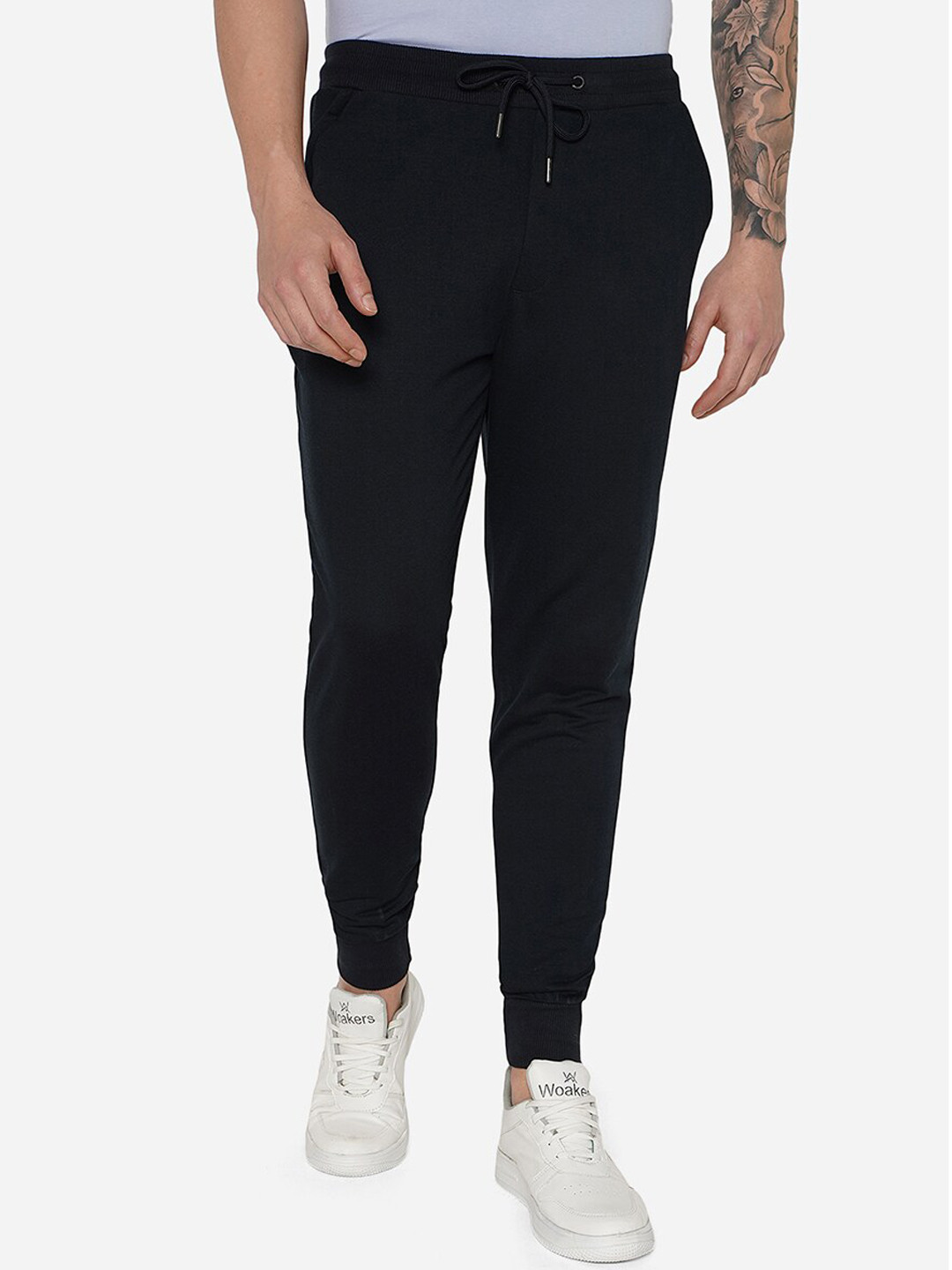 

JADE BLUE Men Solid Slim-Fit Cotton Drawstring Jogger, Navy blue