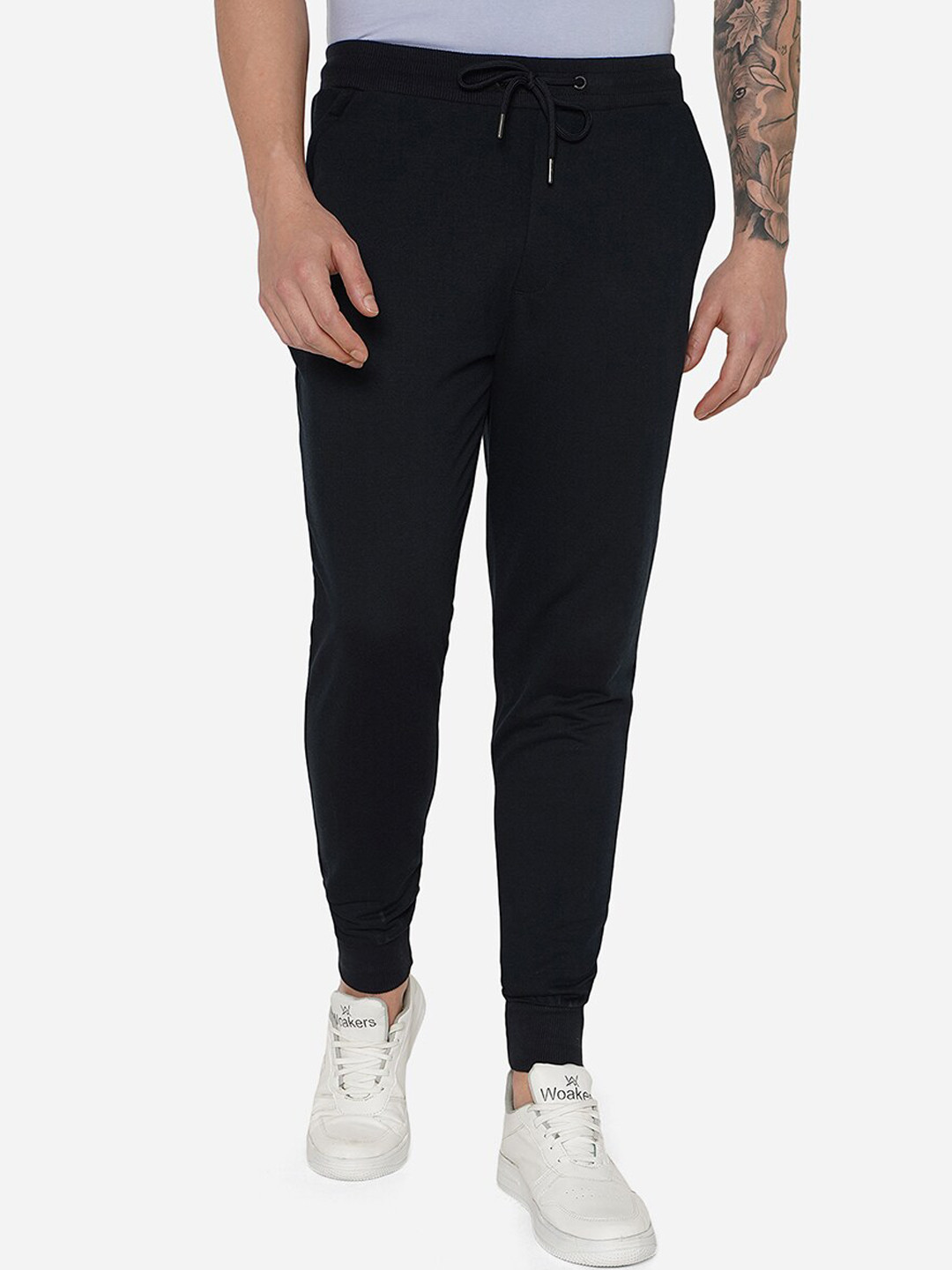 

JADE BLUE Men Blue Solid Slim-Fit Cotton Drawstring Jogger