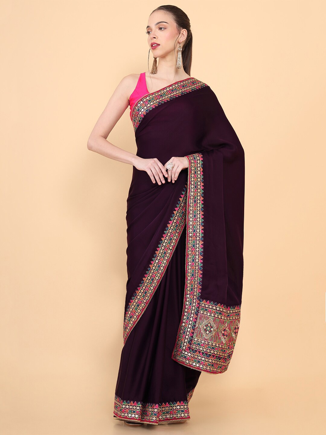 

Soch Purple & Blue Embroidered Silk Blend Tussar Saree