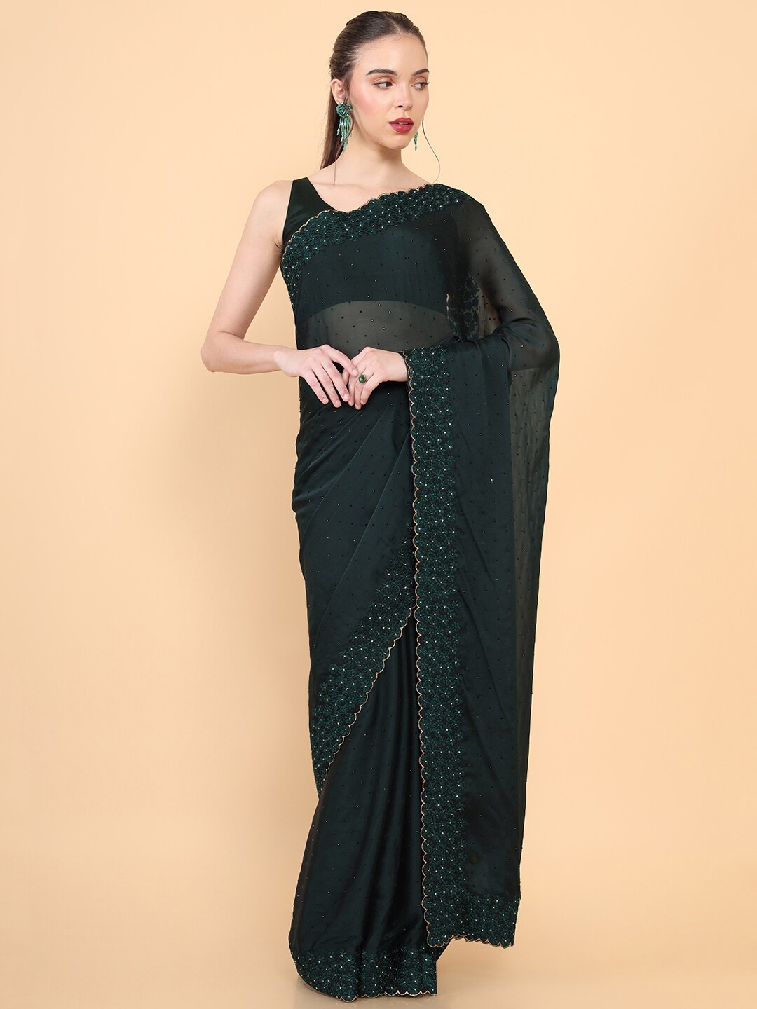 

Soch Green Embellished Embroidered Pure Georgette Saree