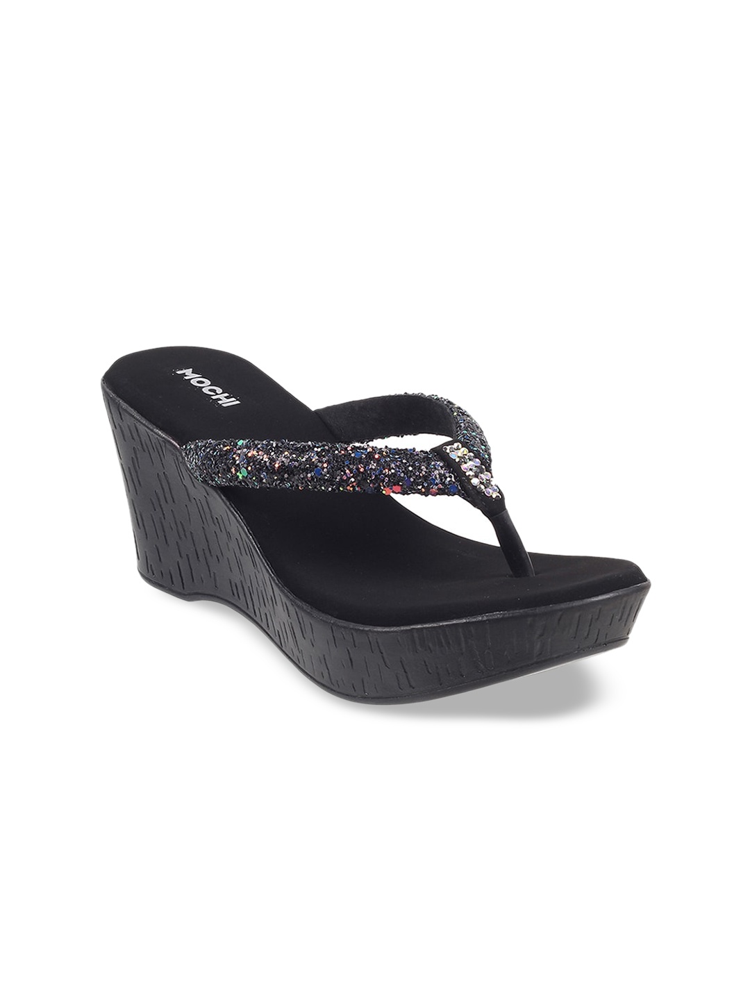 

Mochi Black Embellished Party Wedge Heels