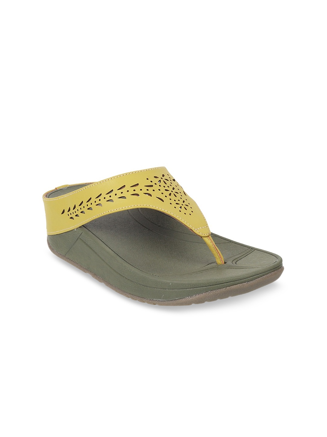 

Mochi Women Open Toe Flats with Laser Cuts, Yellow