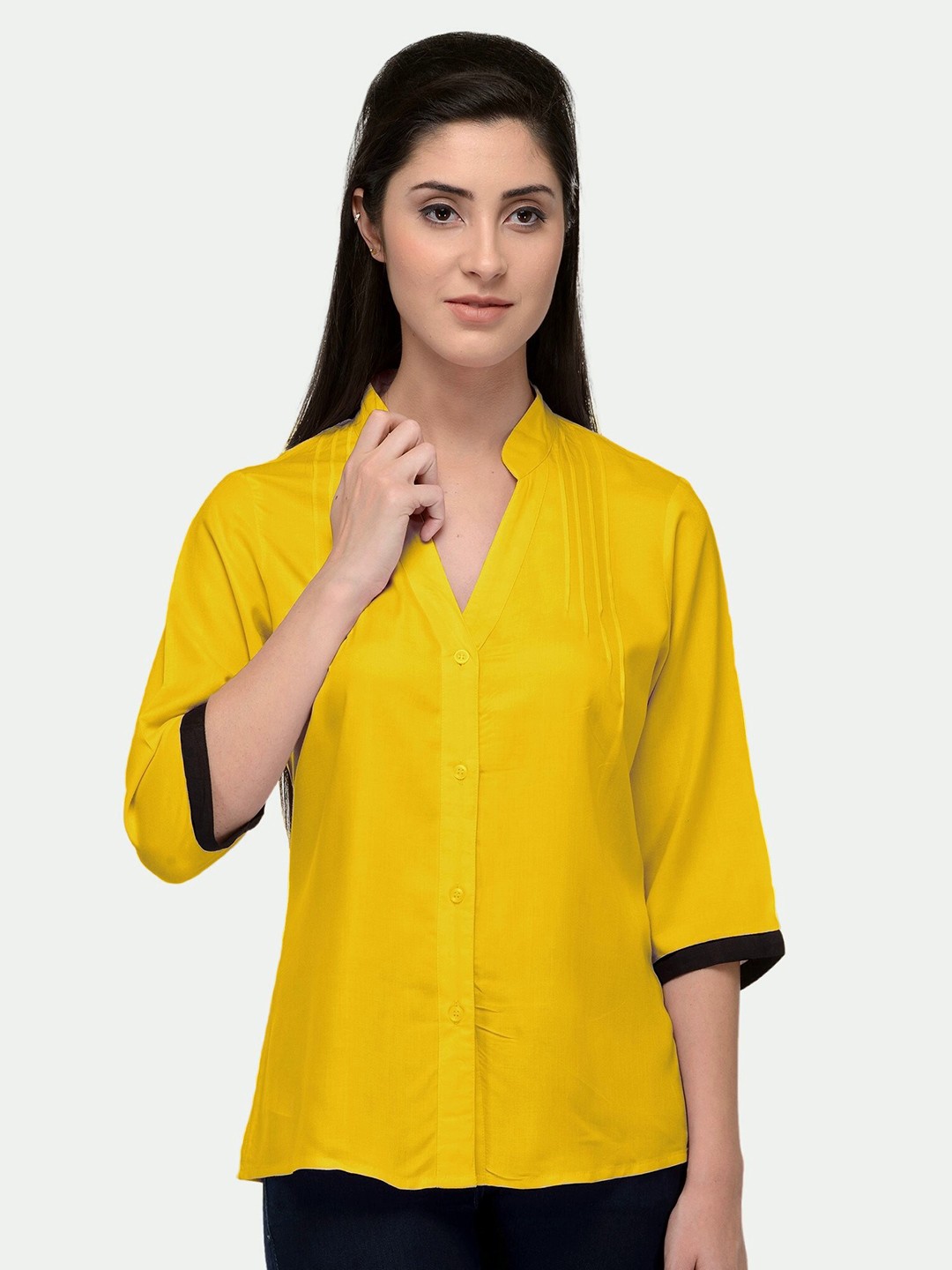 

PATRORNA Women Mustard Solid Comfort Casual Shirt