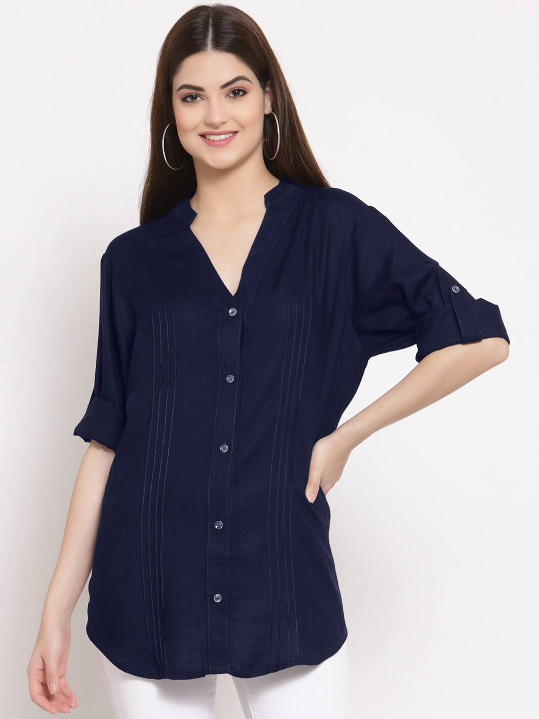 

PATRORNA Women Blue Solid Comfort Casual Shirt