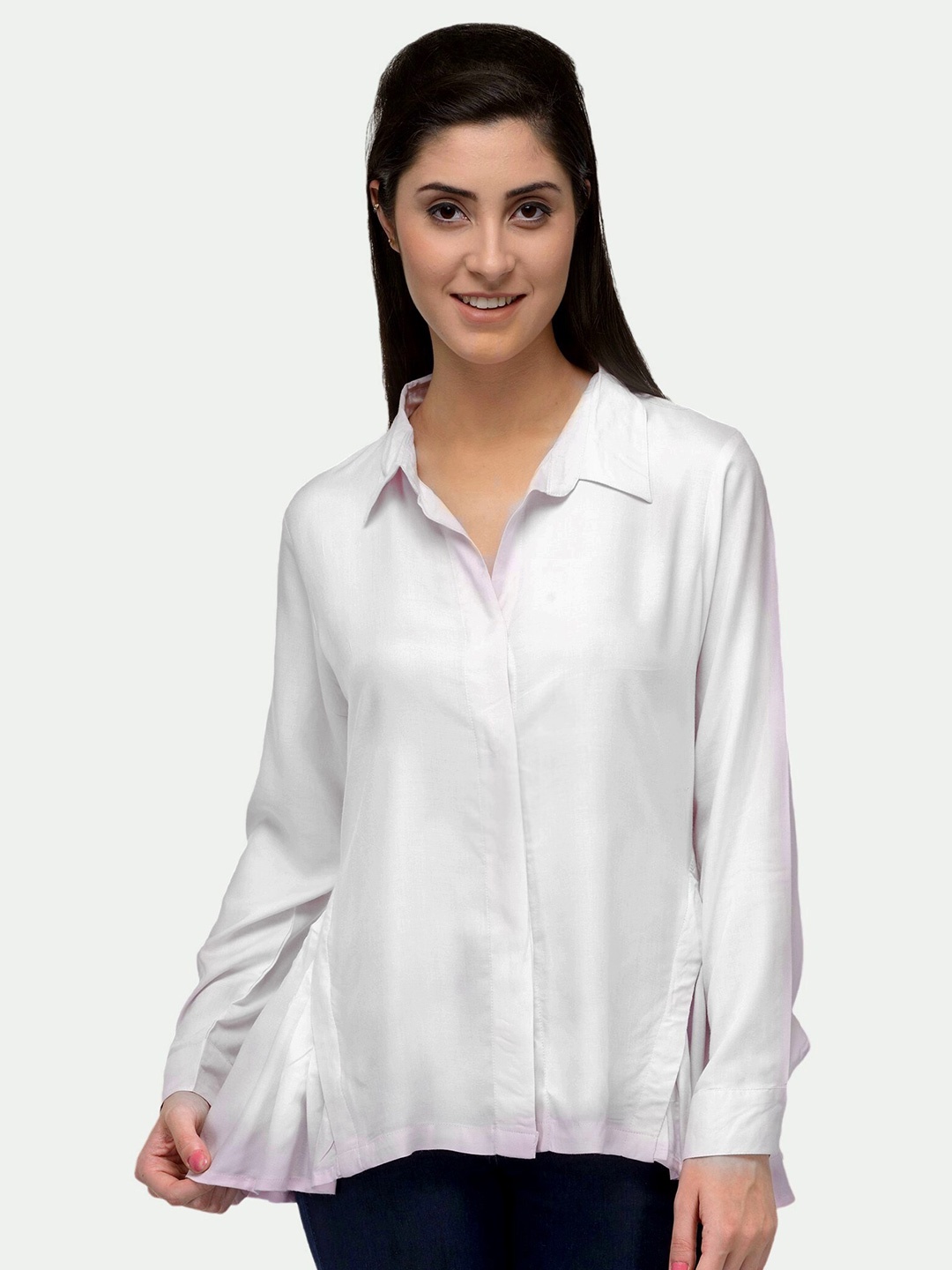 

PATRORNA Women White Solid Comfort Casual Shirt